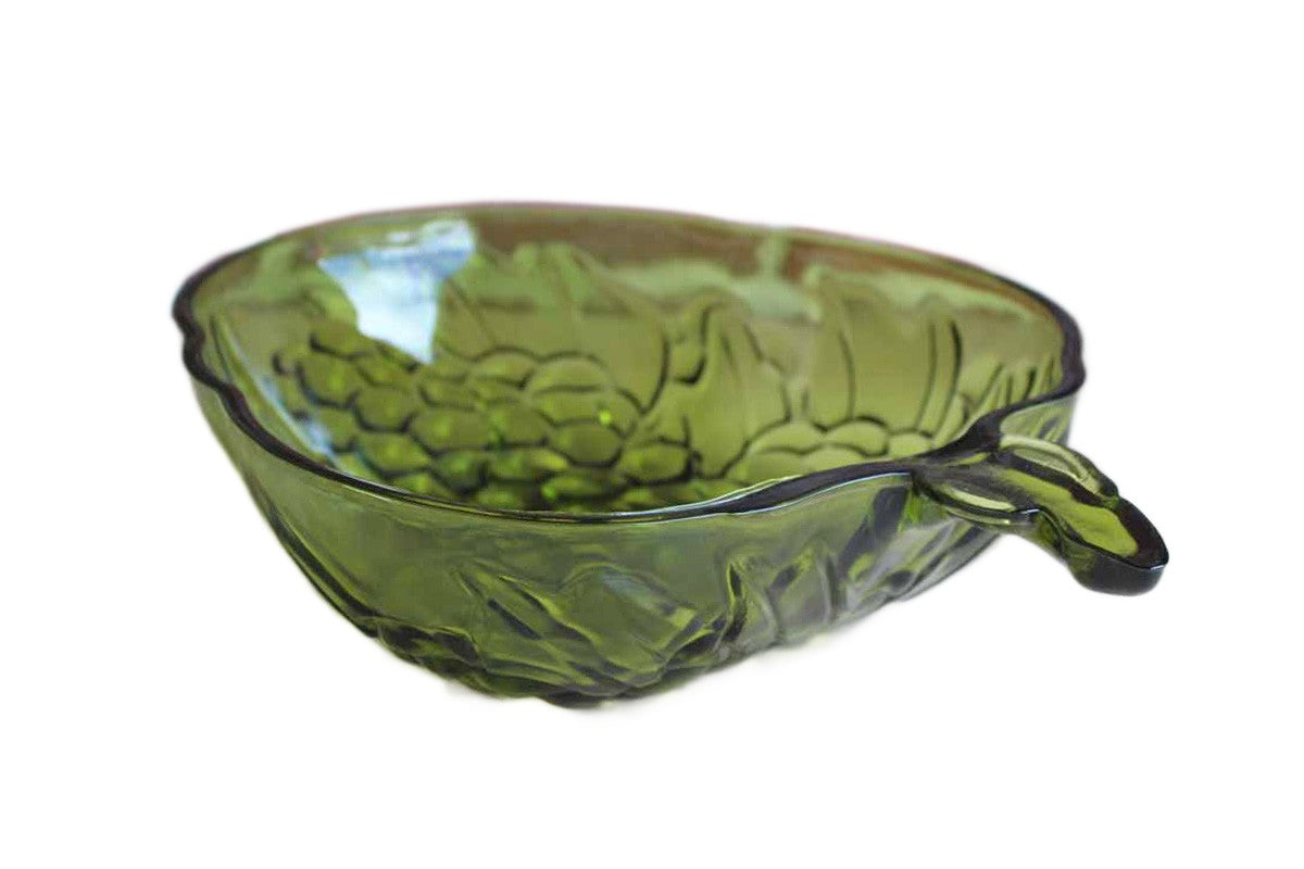 Indiana Glass Co. (Indiana, USA) 13" Green Glass Grape Cluster Fruit Bowl