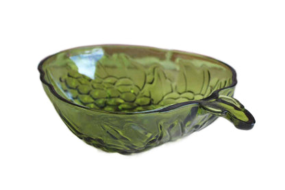 Indiana Glass Co. (Indiana, USA) 13" Green Glass Grape Cluster Fruit Bowl