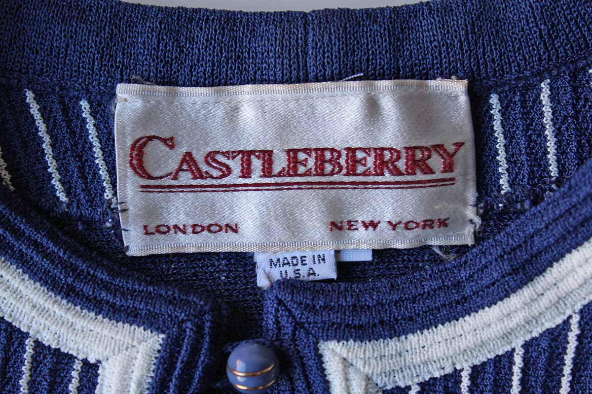 Castleberry (London, New York) Navy Blue and White Striped Knit Jacket
