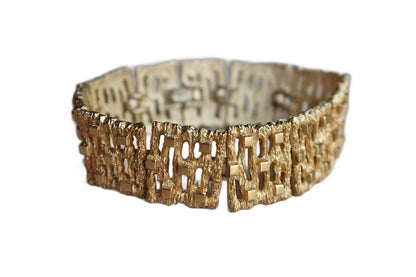 Modernist Gold Tone Bracelet with Textured Links