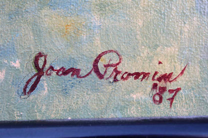 Original Framed and Signed Oil Painting of a Dalmatian Wearing a Red Bandana by Joan Promin, 1987