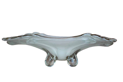 Large and Heavy Footed Glass Centerpiece Bowl with Gold Swirls and Flecks