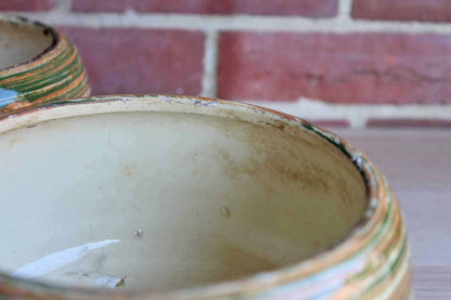 Colorful Striped Ceramic Planters, A Pair