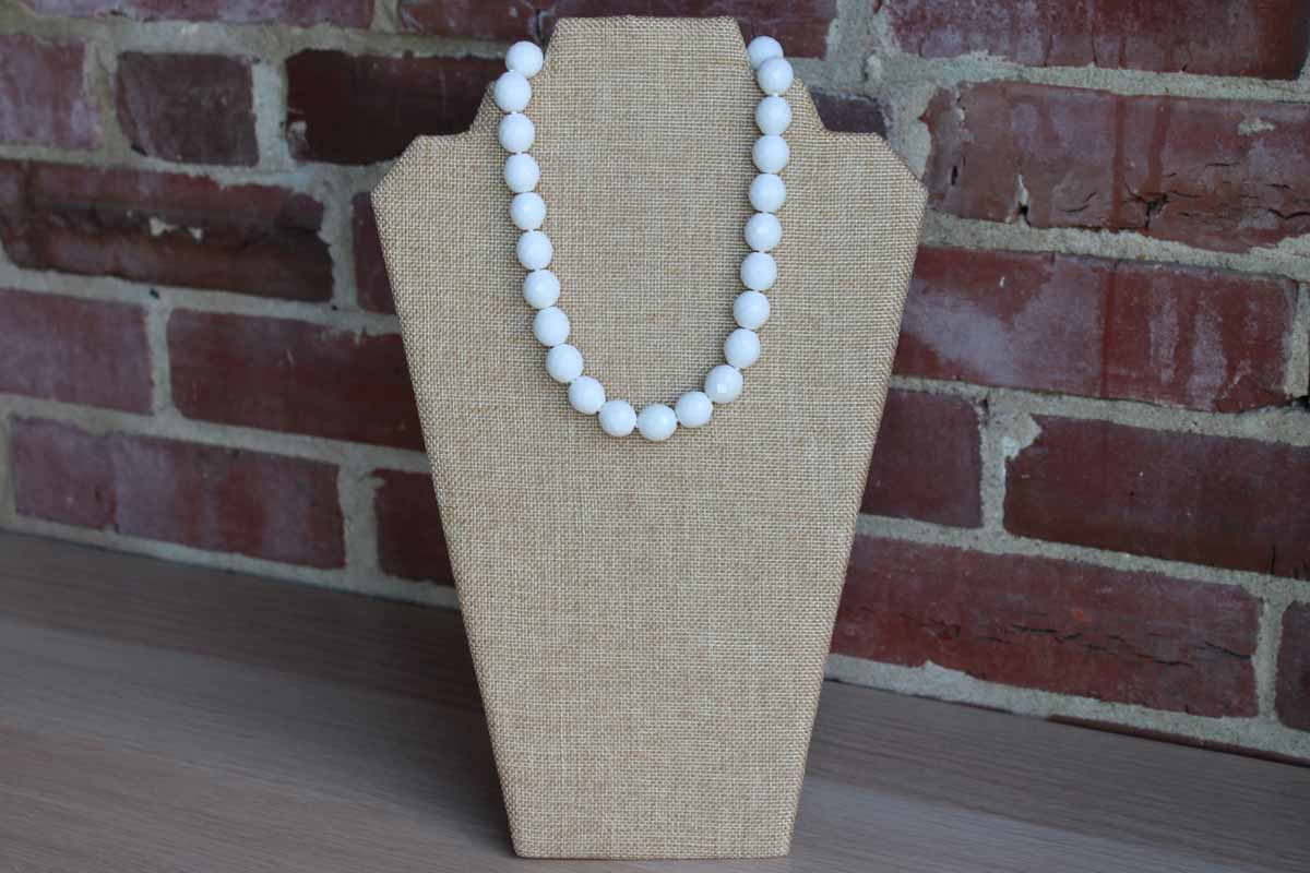 Faceted White Milk Glass Bead Choker Necklace
