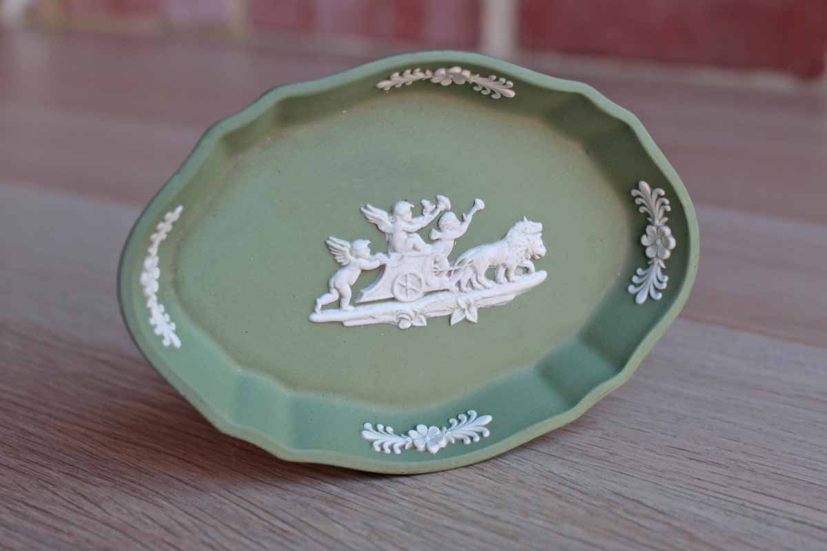 Wedgwood (England) Cream Color on Celadon Silver Tray with Cupids Pulled by Lions