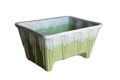 Cookson Pottery (Ohio, USA) Celadon Green Drip Glaze Planter with Striated Diamond Pattern