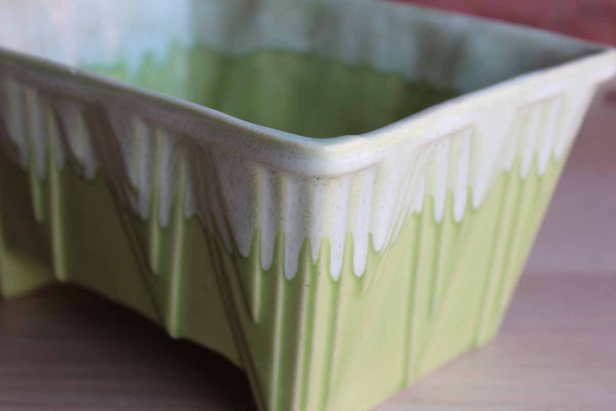 Cookson Pottery (Ohio, USA) Celadon Green Drip Glaze Planter with Striated Diamond Pattern