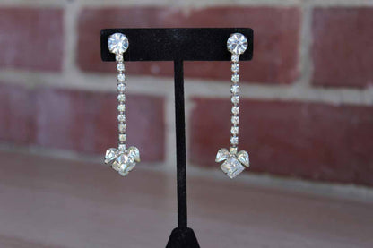 Silver Faceted Rhinestone Non-Pierced Drop Earrings