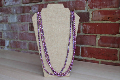 Iridecent Triple Strand Purple Pearl Beads Necklace