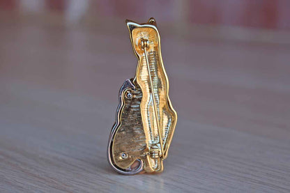 Art Deco-Inspired Gold and Silver Tone Cat Brooch