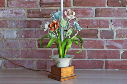 Italian Floral Tole Lamp with Some Natural Age to the Colorful Finish