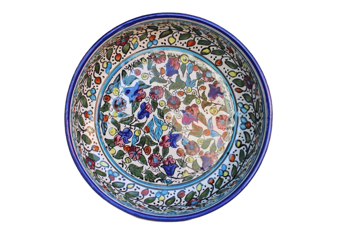 Hand-Painted Ceramic Bowl with Dense Floral Design