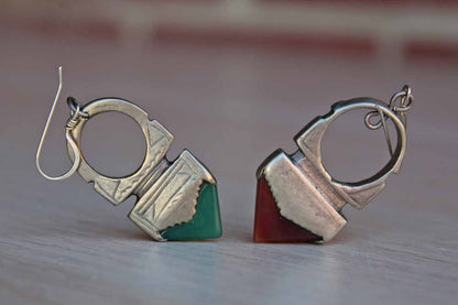 Silver and Colored Stone Pierced Drop Earrings