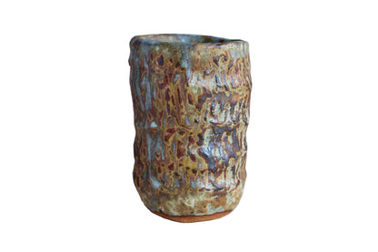 Heavy Primitive Handmade Earthenware Vase or Storage Container with Brown and Bluish-Gray Glaze