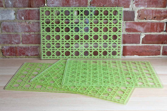 Thick Acrylic Placemats Decorated with Green Open Cane Webbing Pattern