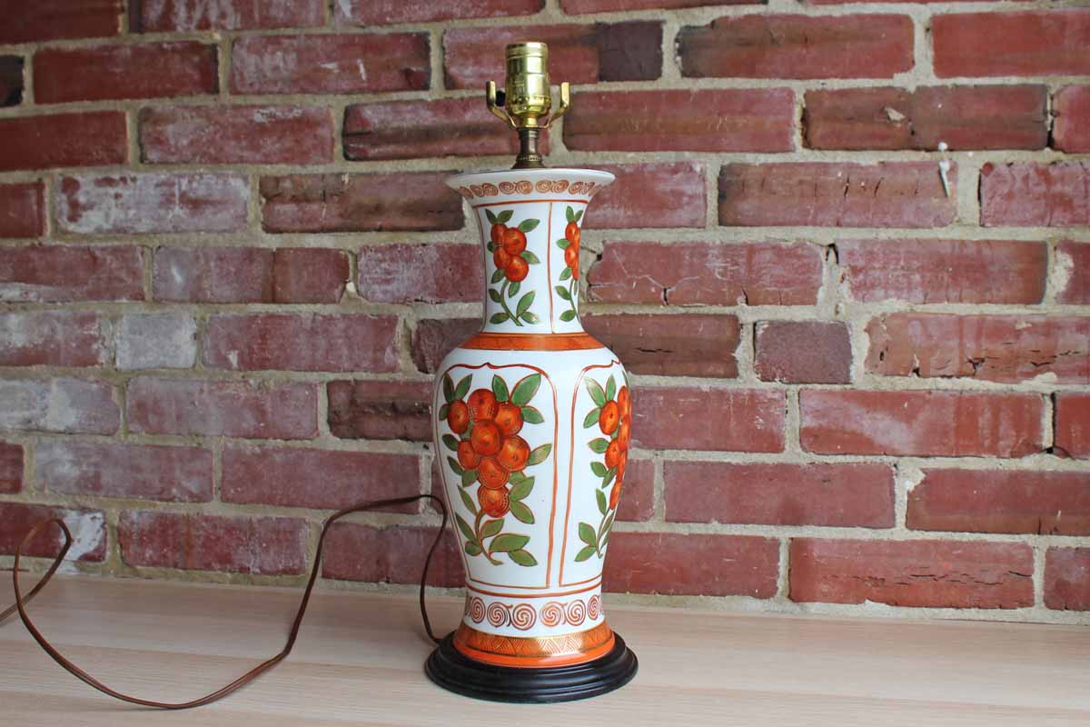 Porcelain Baluster-Shaped Lamp Decorated with Oranges Accented in Gold