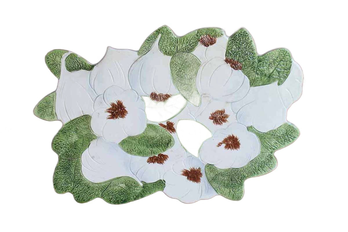 Ceramic Trivet Decorated with Green and White Gardenias