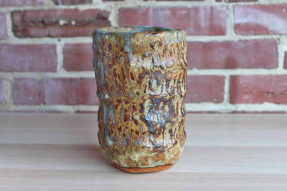 Heavy Primitive Handmade Earthenware Vase or Storage Container with Brown and Bluish-Gray Glaze