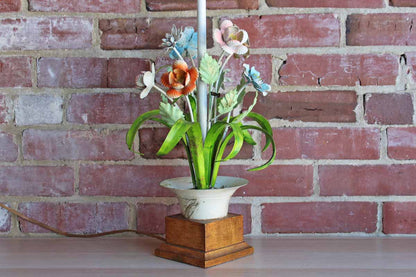 Italian Floral Tole Lamp with Some Natural Age to the Colorful Finish