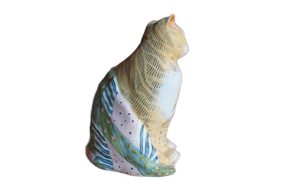 Mary Lake-Thompson for Silvestri (Taiwan) Porcelain Ginger Cat Wrapped in Patchwork Quilt Figurine