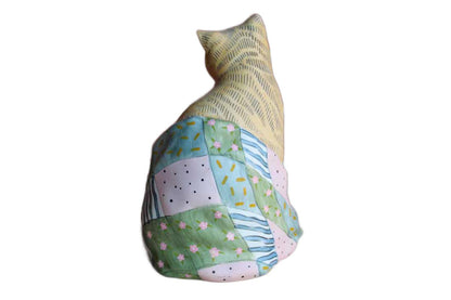 Mary Lake-Thompson for Silvestri (Taiwan) Porcelain Ginger Cat Wrapped in Patchwork Quilt Figurine