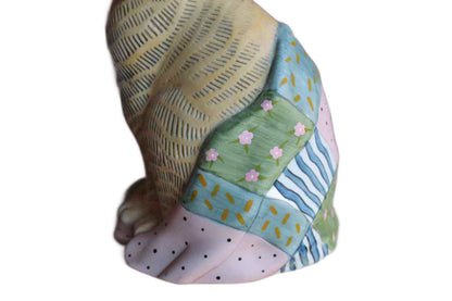 Mary Lake-Thompson for Silvestri (Taiwan) Porcelain Ginger Cat Wrapped in Patchwork Quilt Figurine