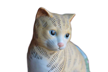 Mary Lake-Thompson for Silvestri (Taiwan) Porcelain Ginger Cat Wrapped in Patchwork Quilt Figurine