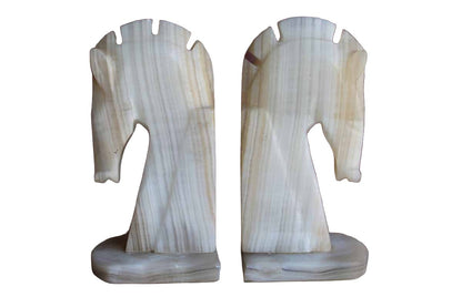 Carved Light Alabaster Horsehead Bookends, A Pair
