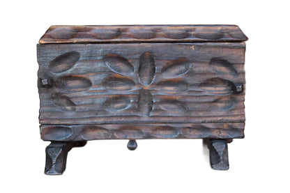 Handmade Primitive Wooden Lidded Box with Flower Petal Designs