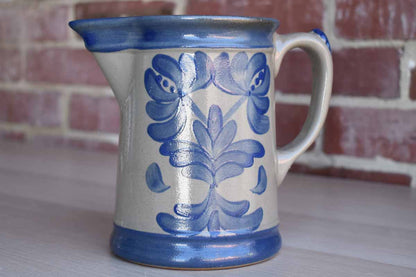 Beaumont Brothers Pottery (Ohio, USA) 1995 Salt Glazed Pitcher with Blue Flowers