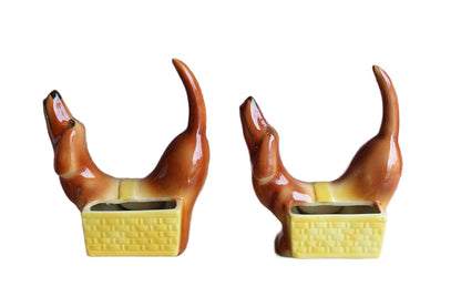 A.L. Hirsch Pottery Ceramic Dachshund Matching Dresser Caddies, A Pair