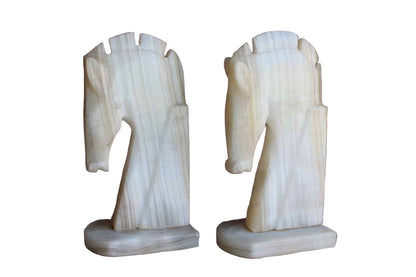 Carved Light Alabaster Horsehead Bookends, A Pair