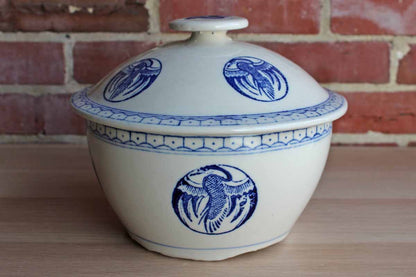 Blue and White Lidded Soup Tureen with Asian Bird Designs