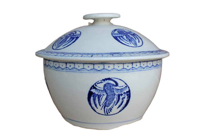 Blue and White Lidded Soup Tureen with Asian Bird Designs