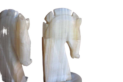 Carved Light Alabaster Horsehead Bookends, A Pair