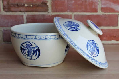 Blue and White Lidded Soup Tureen with Asian Bird Designs