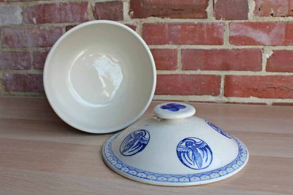 Blue and White Lidded Soup Tureen with Asian Bird Designs