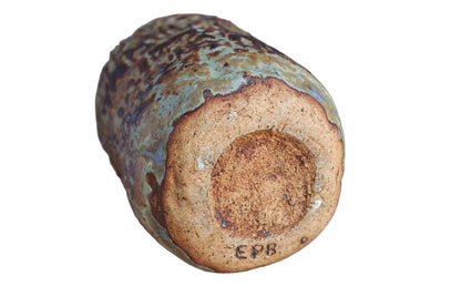 Heavy Primitive Handmade Earthenware Vase or Storage Container with Brown and Bluish-Gray Glaze