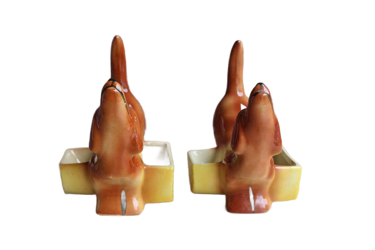A.L. Hirsch Pottery Ceramic Dachshund Matching Dresser Caddies, A Pair