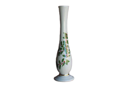 Lenox China Holiday Bud Vase with Holly Flowers