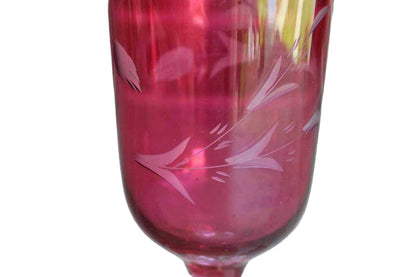 Ruby Flash Glass Pedestal Vase with Clear Etched Flowers