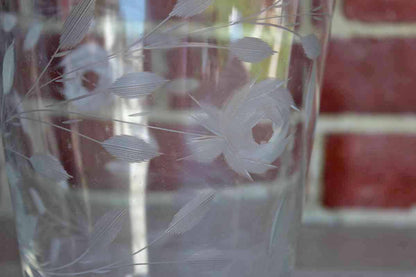 Tall Clear Glass Container with Etched Flowers
