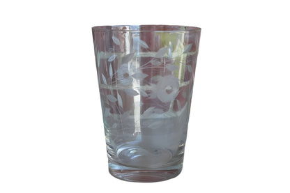 Tall Clear Glass Container with Etched Flowers