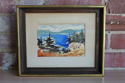 Original Watercolor of a Mountain and Water Scene, Framed and Signed by Lee Hughes