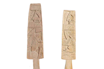 Ornately Carved Wood Salad Tongs with Primitive People and Animals