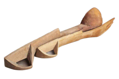 Ornately Carved Wood Salad Tongs with Primitive People and Animals