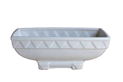 White Ceramic Footed Planter with Art Deco Detailing