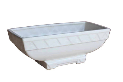 White Ceramic Footed Planter with Art Deco Detailing