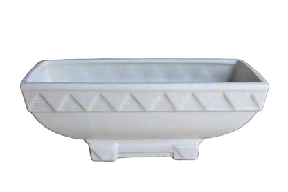 White Ceramic Footed Planter with Art Deco Detailing