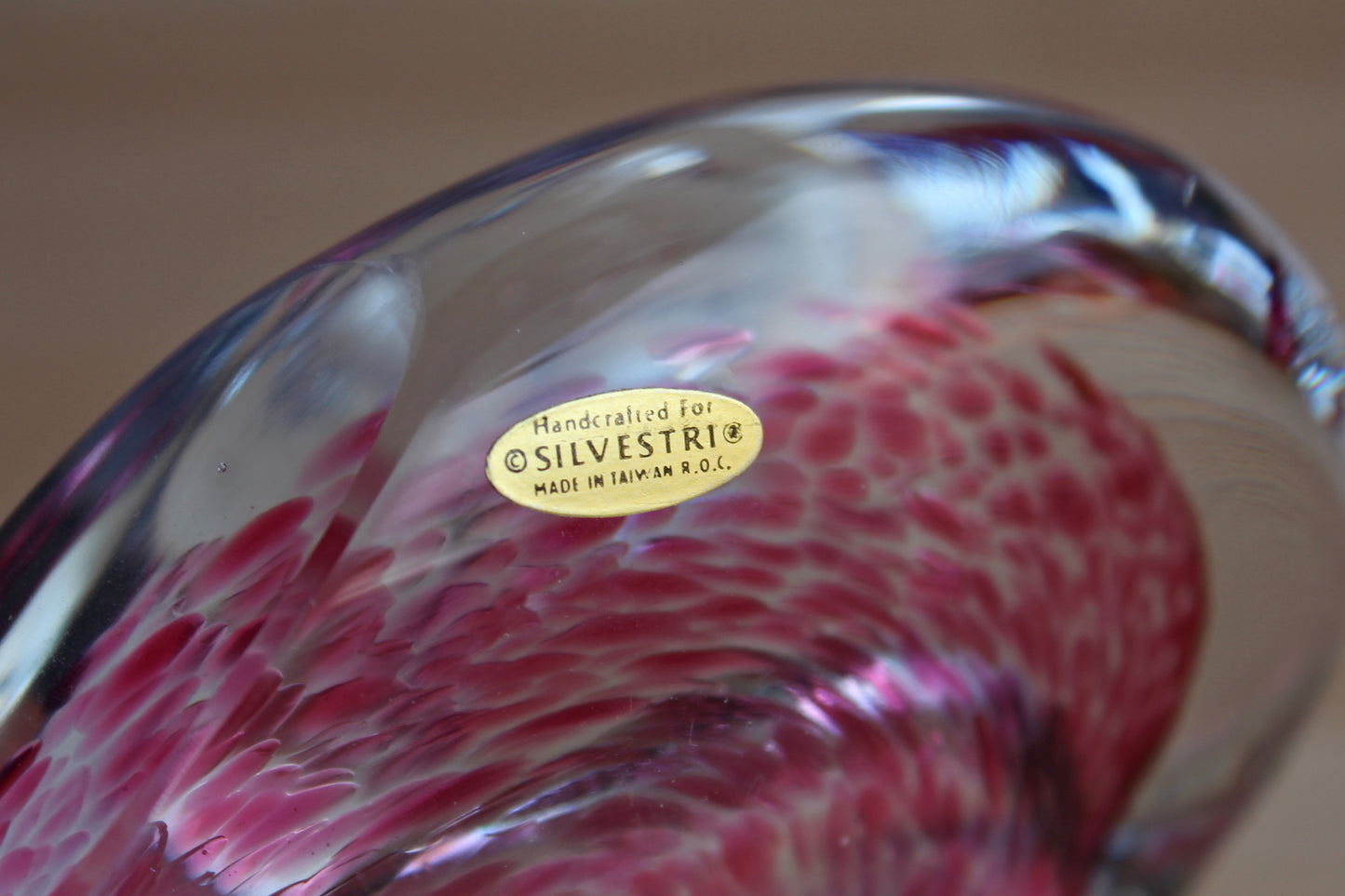Silvestri (Taiwan) Heart Shaped Pink Glass Perfume Bottle with Glass Stopper Applicator